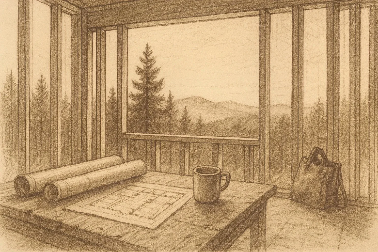 Architectural elevation sketch of a custom mountain home