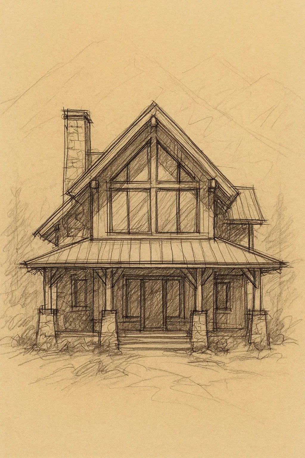 Architectural elevation sketch of a custom mountain home