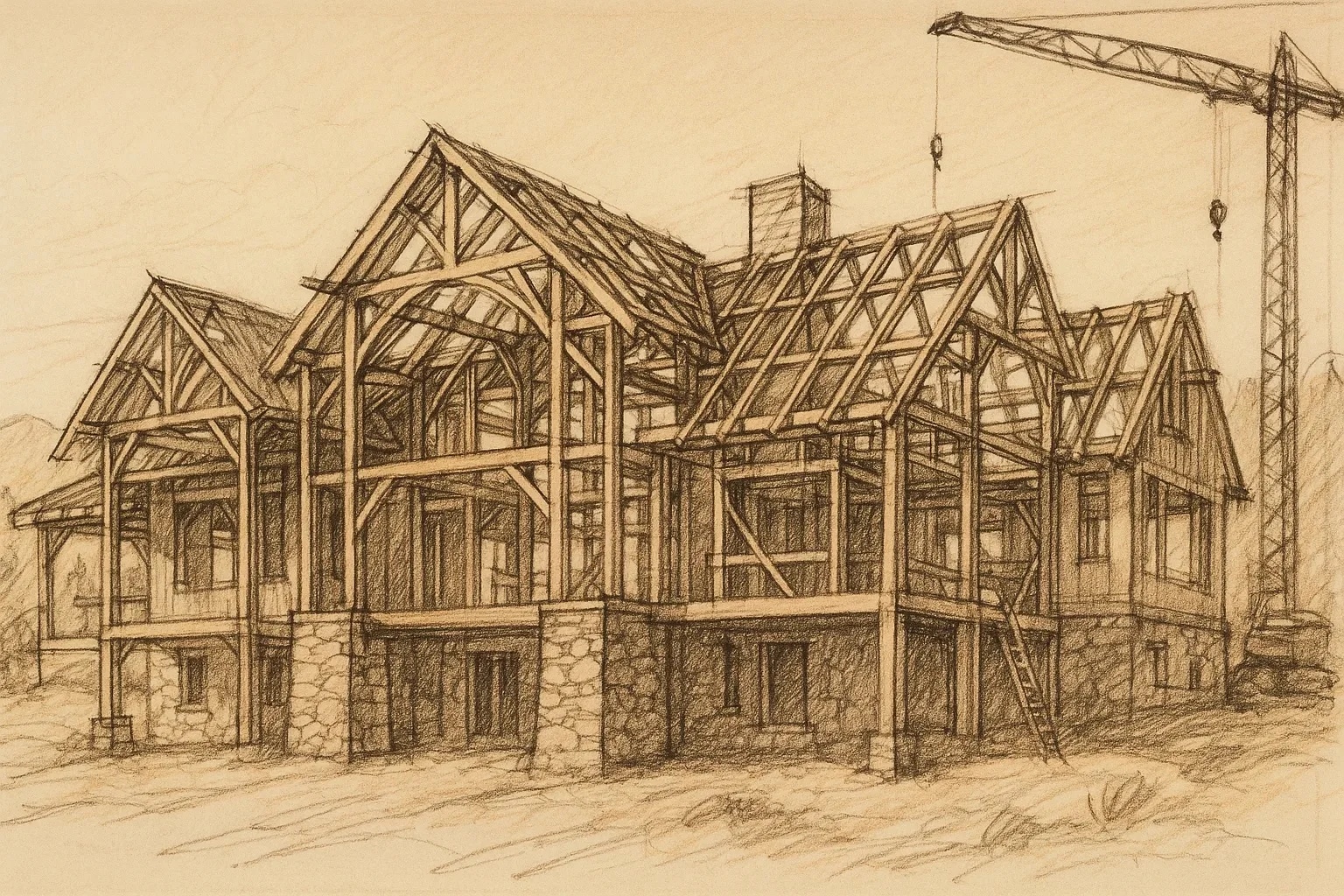 A custom home under construction in the Blue Ridge Mountains of Asheville, NC